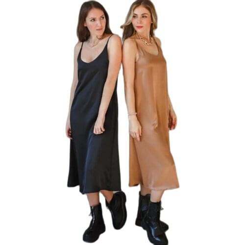 2021 Women Satin Dress Party Luxury Shiny Sundress Sexy Imitation Silk Fashion Ladies Dress