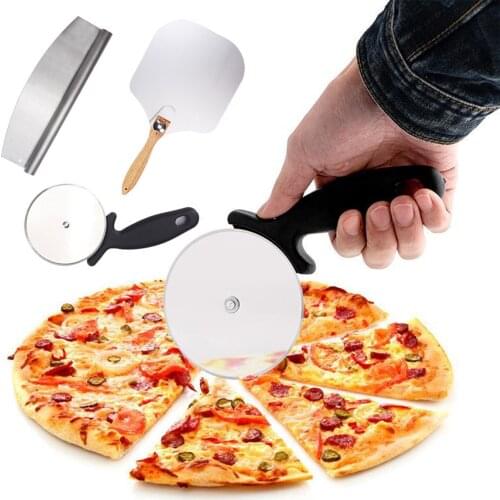 3pcs Aluminum Pizza Peel With Foldable Wooden Handle Pizza Cutter Knife Wheels Pizza Paddle For Pizza Ovens Bread Pizza Shovel