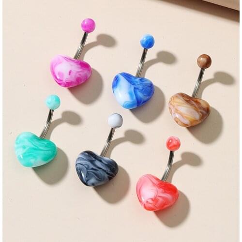 6pcs/Set Imitation marble Heart Piercing Navel Surgical Steel Belly Button Rings Navel Piercing Ombligo Ball Nombril