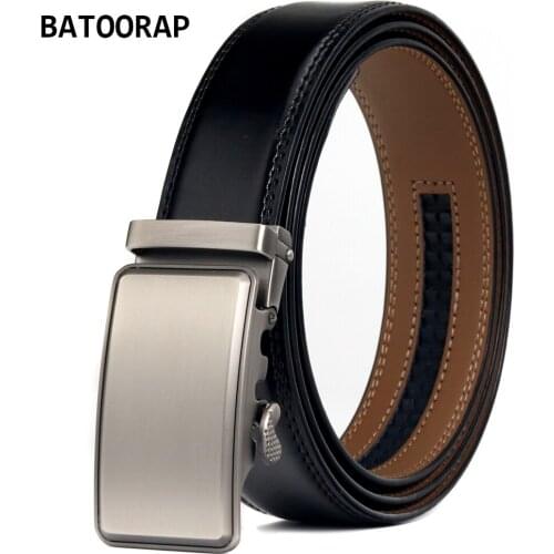 BATOORAP Brand Mens Leather Belt Automatic Buckle Metal Fashion Jeans Waist Strap Black Designer Mens Belts Ratchet WL-E001
