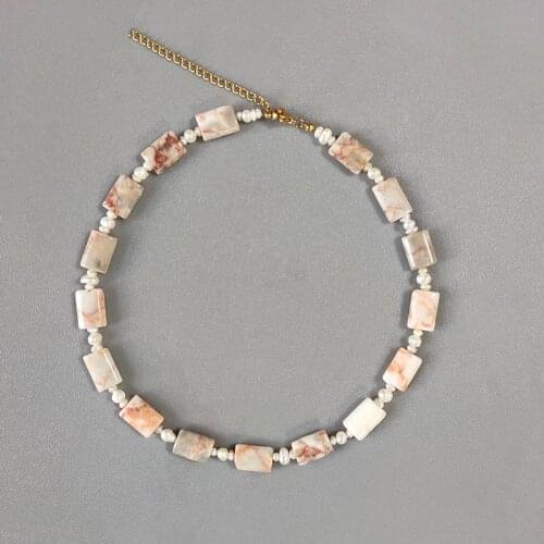 Bohemian Fashion Necklace Natural Pattern Stone Small Pearl Charm Ladys Beautiful Neck Exquisite Accessories Elegant Jewelry