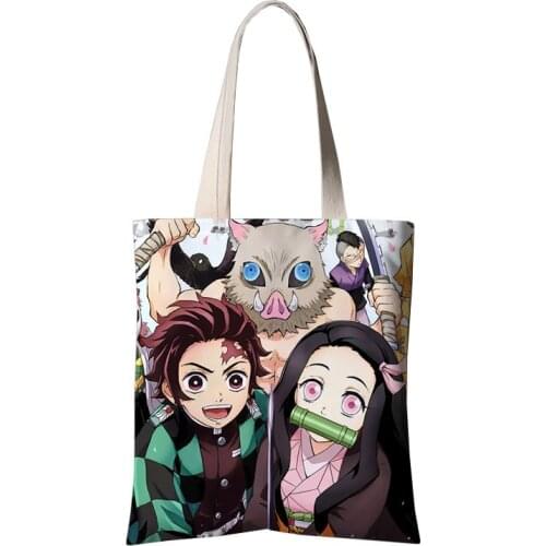 Demon Slayer: Kimetsu no Yaiba Canvas Bookbag Crossbody Bags for Women DIY Shopper Bag Travel School Bags Women Shoulder Bags