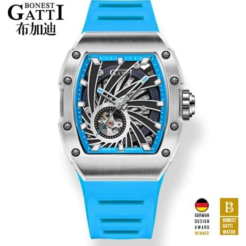 Gatti Mechanical Watch Men Orange Automatic Business Mens Watches Casual Waterproof Male Rubber Wristwatches Relogio Masculino