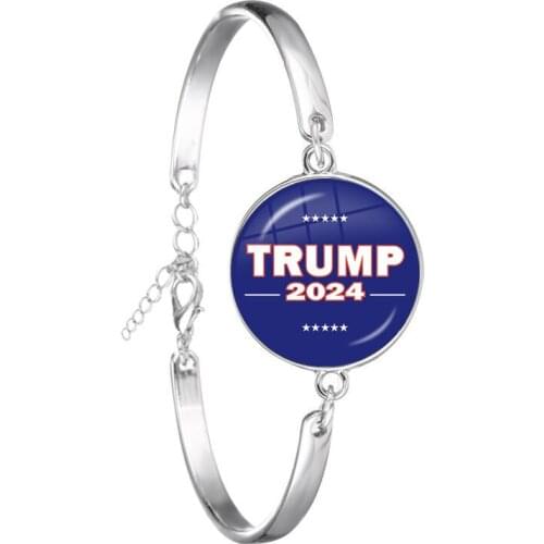 Keep America Great Bracelet 2024 USA Trump Collection Glass Cabochon Silver Plated Bangle Jewelry For Women Men Support Trump