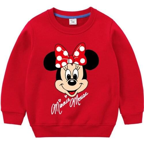 Disney Minnie Girls Hooded Sweatshirts Spring Autumn Cotton Pullover Childrens Clothes Girl Sweater Kids Tops Clothing