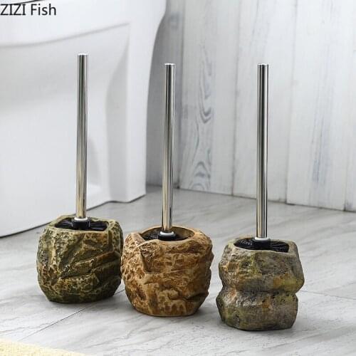 Free Punching Stainless Steel Toilet Brush Imitation Stone Ceramic Base Washroom Clean Tools Household Bathroom Accessories