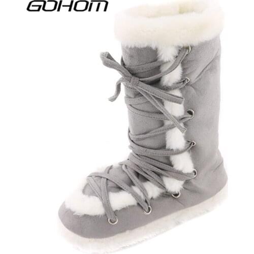 GOHOM Winter Home Slippers Women Grey Slippers Faux Suede Warm Shoes Women Autumn Slippers Home Shoes For Home Use Shoes