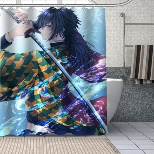 Hot Custom Japanese Anime Tomioka Giyuu Curtains Polyester Bathroom Waterproof Shower Curtain With Plastic Hooks More Size