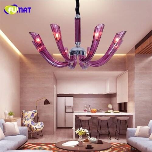 FUMAT Purple Glass Crystal Chandelier Lamp European Style Light Chandeliers And Pendants Room Dining Classics Lighting Fixture