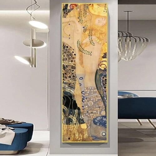 Famous Painting Water Serpents I By Gustav Klimt Canvas Painting Posters and Prints Cuadros Wall Art Picture for Home Decoration