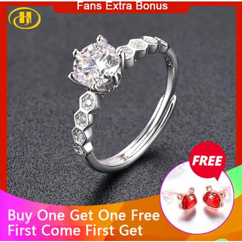 Hutang 100% 925 Silver Ring 1 Carat White Moissanite Rings Resizable Style Nine Stars Fine Jewelry for Womens Birthday Gift