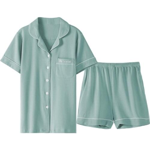 Students Pajamas Set Lapel Casual Cardigan Shorts Sleepwear Suit New Summer Pyjamas Women Large Size Home Clothes 12 Color