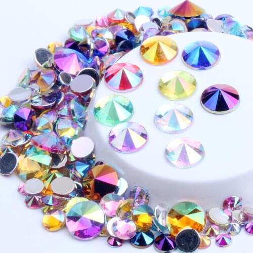 Round Rivoli Acrylic Rhinestones 4mm~10mm Mixed Sizes Colorful Flat Back Glue On Stones Bedas For DIY Nails Art Crafts Designs