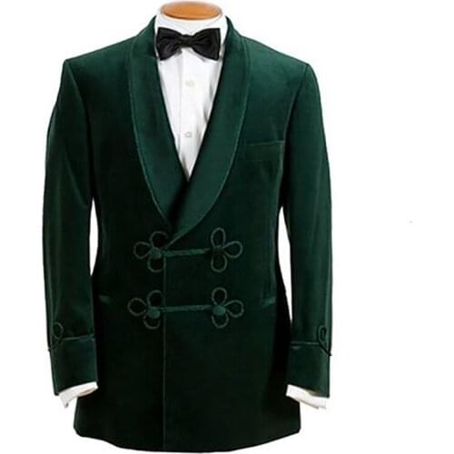 Hot Green Jacket Velvet Men Suits Wedding Tuxedo Slim Formal Night Mens Costume Homme Two Pieces Suit Blazer Terno Masculino