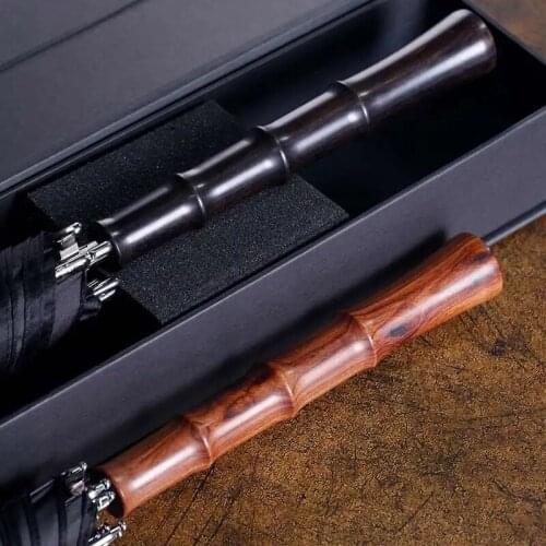 Long Handle Straight Pole Car Mounted Automatic Mens Umbrella Retro Sandal Wood Handle Business Solid Umbrella