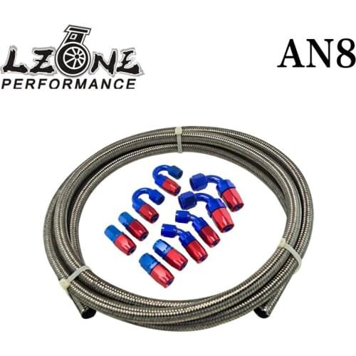 LZONE - AN-8 STEELNESS / STEEL BRAIDED 5M AN8 STAINLESS Racing Hose Fuel Oil Line +8AN Fitting 8-AN Hose End Adaptor KIT JR7113