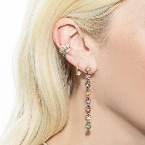 Fashion Round CZ Zirconia Long Earrings for Women Rainbow Flower Style Female Charm Jewelry Tassel Dangle Wedding Earring Gifts