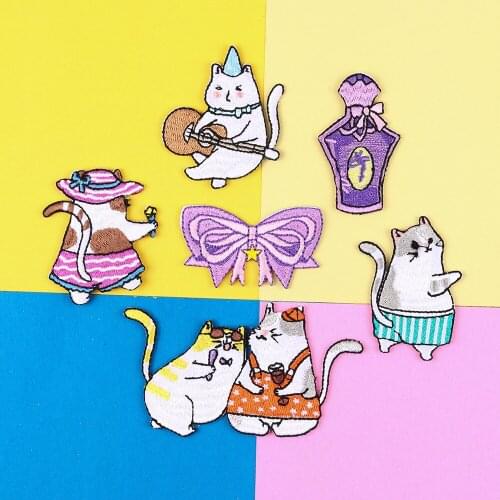 Fashion Animal Embroidered Cute Funny Cat Patches Clothes Bags DIY Applique Embroidery Parches Iron On Patch for DIY Decor