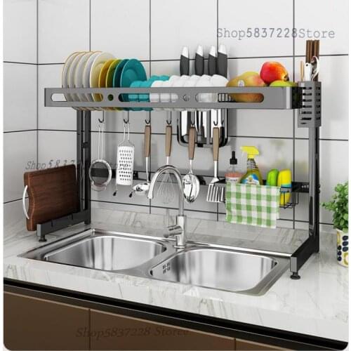 Sink kitchen shelf faucet dish storage stainless steel multi-layer tableware drain rack sink countertop dish rack