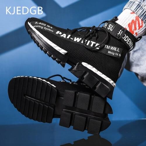 KJEDGB Men Casual Shoes Trend Fashion Chunky Walking Shoe Platform Sneakers Black White Yellow Breathable Light Soft Big Size