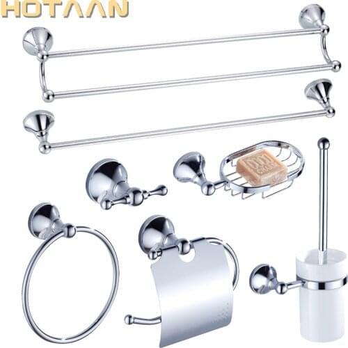 Chrome Plated Brass Made Wall Mount Bath Hardware Sets Towel Bar Robe hook Paper Holder Square Bathroom Accessories Set