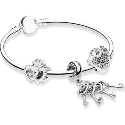 Original 1:1 High Quality 925 Sterling Silver Classic Matching Bracelet Set Female Gift Fashion Women Popular Diy Jewelry