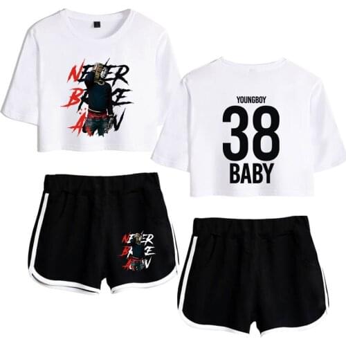 New kopo Summer Womens Sets YoungBoy Never Broke Again Short Sleeve Crop Top + Shorts Sweat Suits Women Tracksuits Two Piece