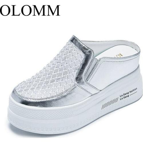 OLOMM 2020 new womens mesh sandals and slippers half a single shoes lazy no heel thick bottom half drag TT-226