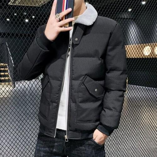 Winter Solid Cotton-Padded Parkas Coat Men Casual Fur Collar Corduroy Jacket Male Thick Fleece Overcoat Streetwear