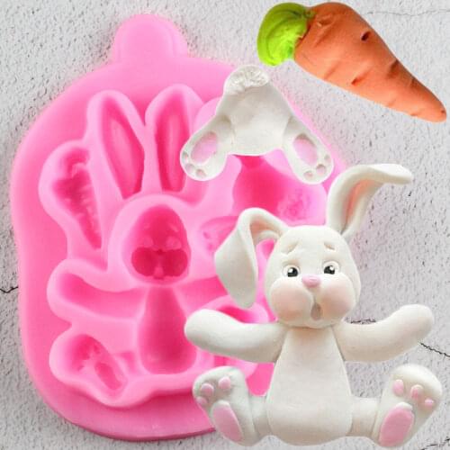 Easter Rabbit Silicone Mold 3D Animals Bunny Carrot Cupcake Topper Fondant Cake Decorating Tools Candy Chocolate Gumpaste Moulds