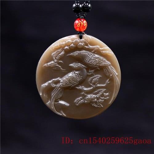 Brown Jade Bird Pendant Gifts Women Jadeite Charm Fashion Carved for Jewelry Natural Chinese Amulet Necklace Men