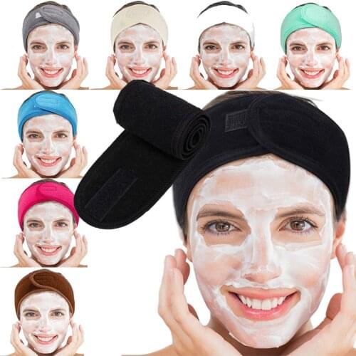 Facial Spa Headband Makeup Shower Bath Wrap Sport Hairband Terry Cloth Adjustable Stretch Towel with Magic Tape Head wrap