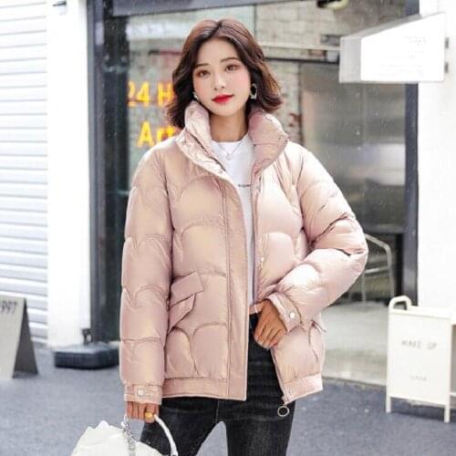 Stand Collar Women Cotton Padded Jacket Winter Thick Ladies Glossy Down Coat Plus Size Casual Female Short Parkas with Zipper