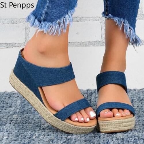 Womens PU Solid Color Snake Print Canvas Pull-on Open-toed Wedges Comfortable Classic Fashion Casual All-match Sandals