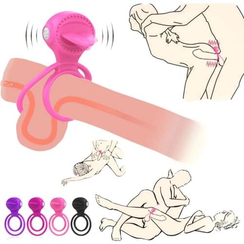 Penis Ring Cock Intense Clit Stimulation Silicone Tongue Vibrator Sex Fidget Toys For Couple Adults Products Delay Ejaculation