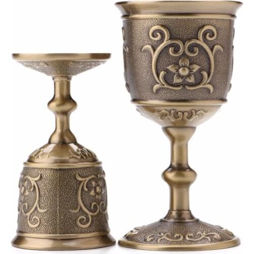 Mediterranean Vintage Noble Wine Glass Metal Wine Cup Copper Goblet Water Carving Pattern Wineglass Handicrafts
