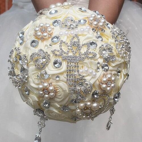 White Satin Ribbon Wedding Bridal Bouquets Wedding Decorations Artificial Flower Sweet 15 Quinceanera Bouquets W2288