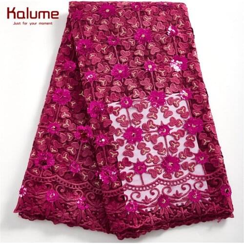 Kalume African Tulle Lace Fabric Sewing Machine Diy Dress Fabrics Sequins French Milk Silk Fabric For Wedding Robes Dress H2412