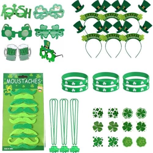 St. Patricks Day Party Decorations Irish Shamrock Sticker Necklace Sunglass bracelet for Costume Party Accessories Ornaments