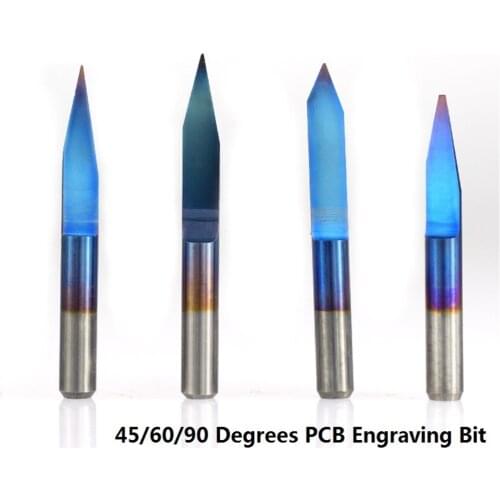 10pcs Blue Coated V Shape End Mill Flat Carbide PCB Engraving Bits CNC Router Cutter 45/60/90 degrees