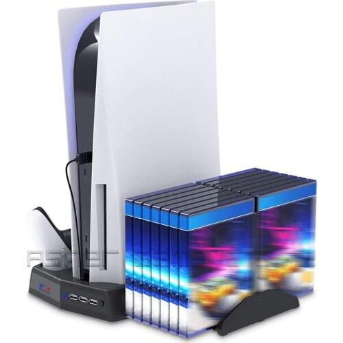 For Playstation 5 Console Vertical Stand 2 Cooling Fan 2 PS5 Controller Charger Charging Dock Station 14 Games Slot 3 USB HUB