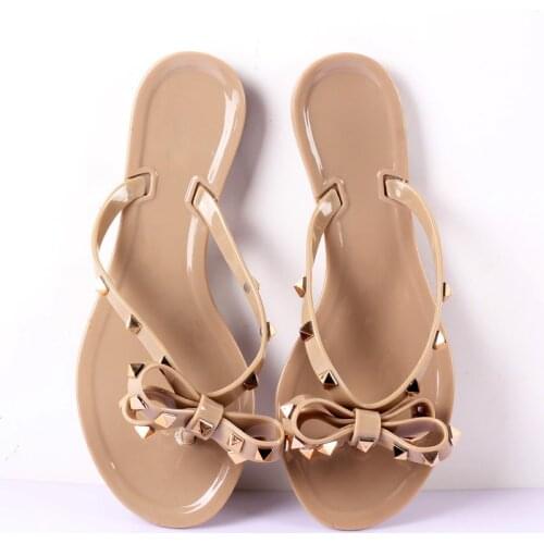 Hot 2021 Fashion Woman Flip Flops Summer Shoes Cool Beach Rivets big Bow Flat Sandals Brand jelly shoes Sandals Girls Size 36-41