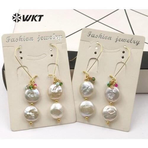 WT-E576 WKT Natural Pearl Earrings Circular Pearl With Color Beads Earrings Women Fashion Earrings Jewelry
