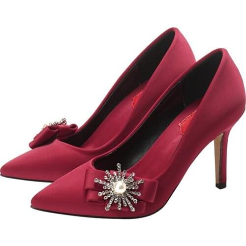 2021 New Women Shoes Pointed Toe Dress High-heeled Pumps 7CM 9CM Fine Heels Beautifully Decorated Wedding Womens Shoes