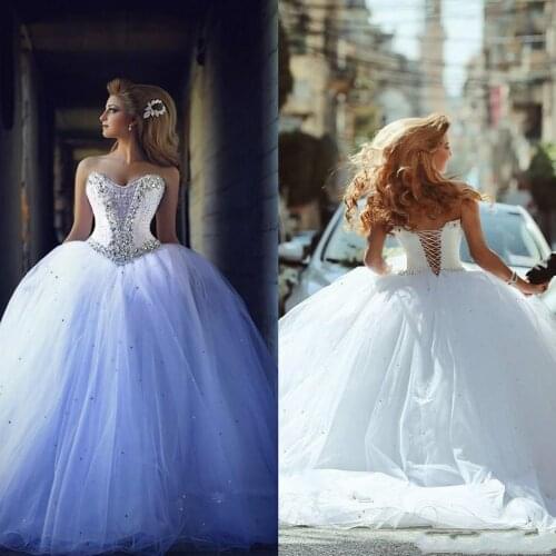 Rincess Wedding Dresses Ball Gown Sweetheart Crystals Sleeveless Tulle Court Train Bridal Gowns Lace Up Back Custom Made