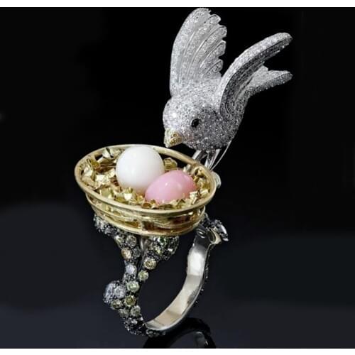 1 Pcs Punk Female Rings Bird Feeding Nest Joint Silver Color Ring Creative Personality Dance Party Jewelry