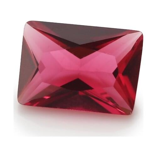 100pcs 2x3~10x12mm Rectangle Shape Loose Stone Rose Red Color Glass Synthetic Gems For Jewelry DIY Stone Princess Cut