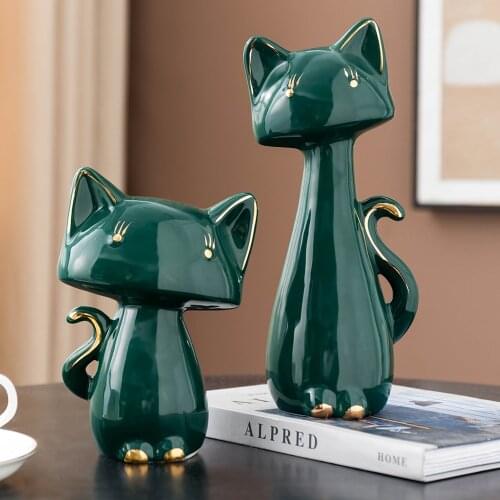 Nordic Decoration Home Animal Figurines Living Room Decor Accessories Ceramics Sculpture Lucky Cat Statue Office Desk Decor Gift