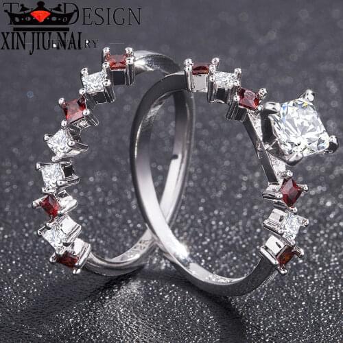 2 pieces/set of luxury cube red zirconia square lady ring wedding banquet engagement ring fashion female Christmas jewelry gift