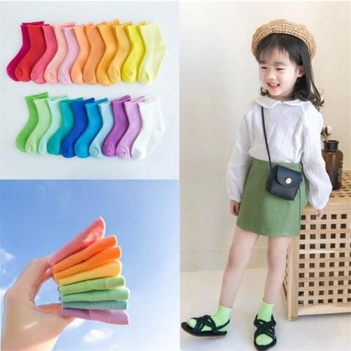 4 Pairs Candy Color Girls Socks 1-12Years Christmas Socks Kids Baby Boy Toddler Cotton Short Sock Children Chothes Accessories